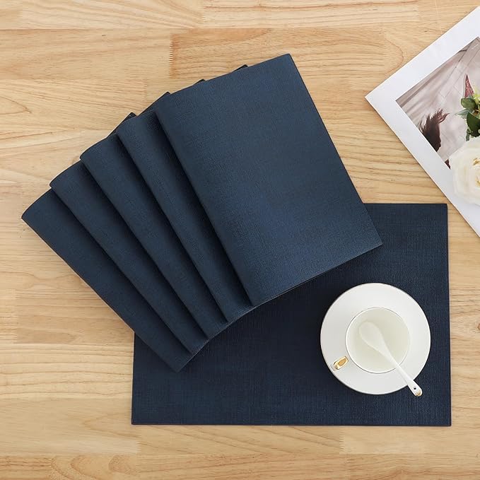 Homaxy Faux Leather Heat Resistant Placemats for Dining Table Set of 12, Waterproof Wipeable Washable PU Table Mats, Easy to Clean Anti-Slip Place Mats, 11.8" x 17", Navy Blue