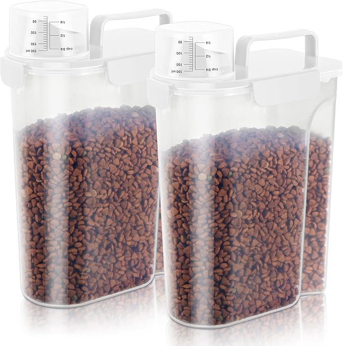 LEAWALK 5Lbs Airtight Cat Dog Food Storage Container with Upgraded Large Nozzle BPA-Free, Pet Food Storage Containers for Rice, Grain, Pet Food, Flour, Dog Treat Storage (White x 2, 5L-2pack)
