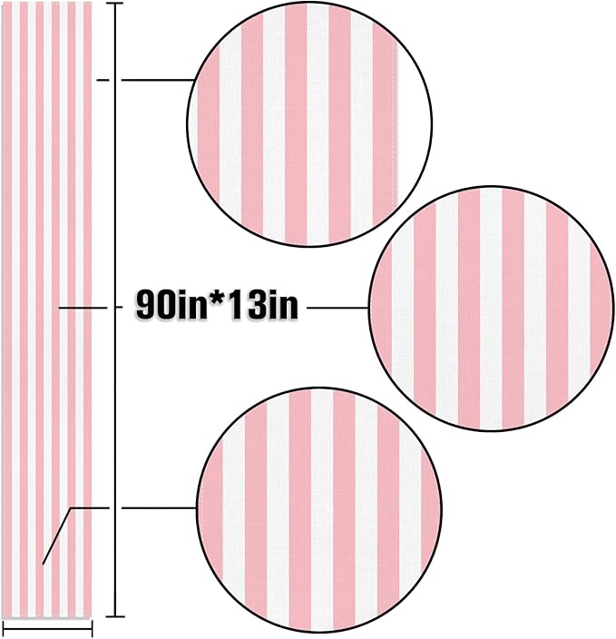 Pink and White Vertical Striped Table Runner Light Pink Birthday Party Decoration Baby Shower Dining Room Home Kitchen Table Decor (Pink, 13" x 90")