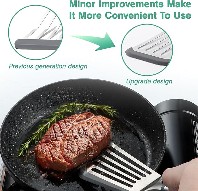 Silicone Spatula - Fish Spatula for Non Stick Frying Pan - Flexible Slotted Turner for Cooking and Flipping - Stainless Steel Egg Flipper with Silicone Edge - Heat Resistant - Dishwasher Safe