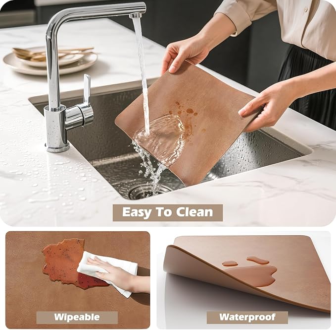 Aofmee Faux Leather Placemats Set of 6 - Waterproof - Wipeable - Washable - Heat Resistant - Anti Slip Stain Resistant Kitchen Dining Table Place Mats, Suitable for Indoor & Outdoor Use, Easy to Clean