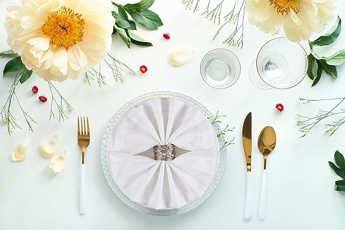 Ramanta Home 12 Pack Cloth Napkins 20x20 Inches, 100% Polyester Napkins with Hemmed Edges, Washable Reusable Dinner Napkins Ideal for Parties, Weddings, Dinner Table, Hotels and Banquets -White