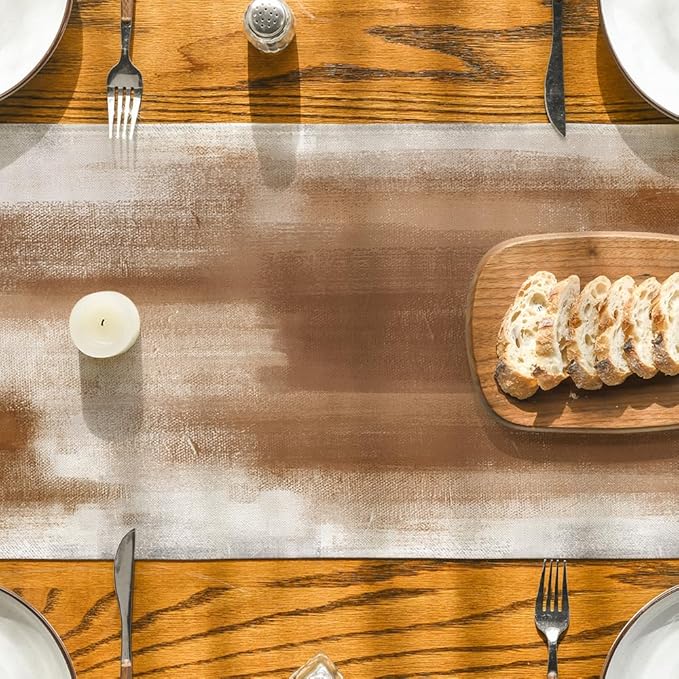Artoid Mode Brown Abstract Modern Art Table Runner, Seasonal Farmhouse Style Kitchen Dining Table Decoration for Home Party Decor 13x72 Inch