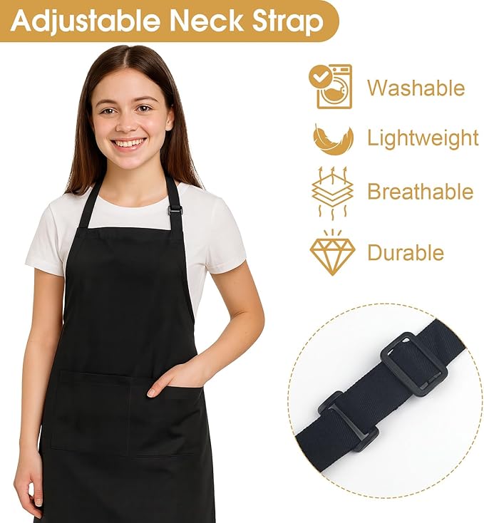 3 Pack Black Aprons for Women with Pockets, Adjustable Water Resistant Cooking Apron Unisex Bib for Chef Men and Women
