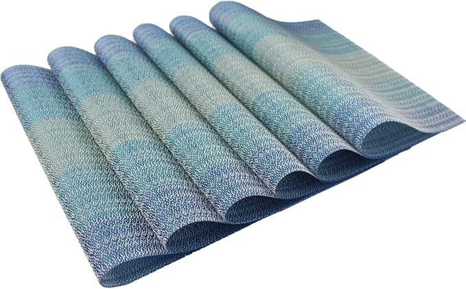 PIGCHCY Placemats Set of 8 Washable Durable Placemat Vinyl Heat Resistant Non-Slip Table Mats Indoor Outdoor (Coastal Blue)