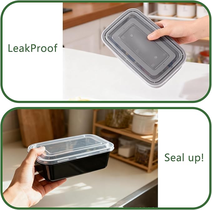 Qewro 10Pack 35oz Meal Prep Containers Disposable Food Storage Containers with Lids, 1-Compartment Reusable Food Storage Plastic Stackable To Go Boxes Microwave, Freezer, Dishwasher Safe