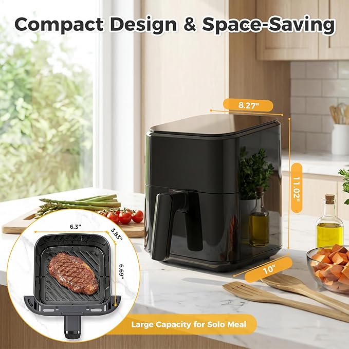 NEWBULIG Air Fryer, Compact Digital 3 Qt Airfryer with Nonstick Plate & Dishwasher Safe Basket, Quick Easy Meals, Features Auto Shutoff and Simple Touchscreen, Ideal for Small Spaces