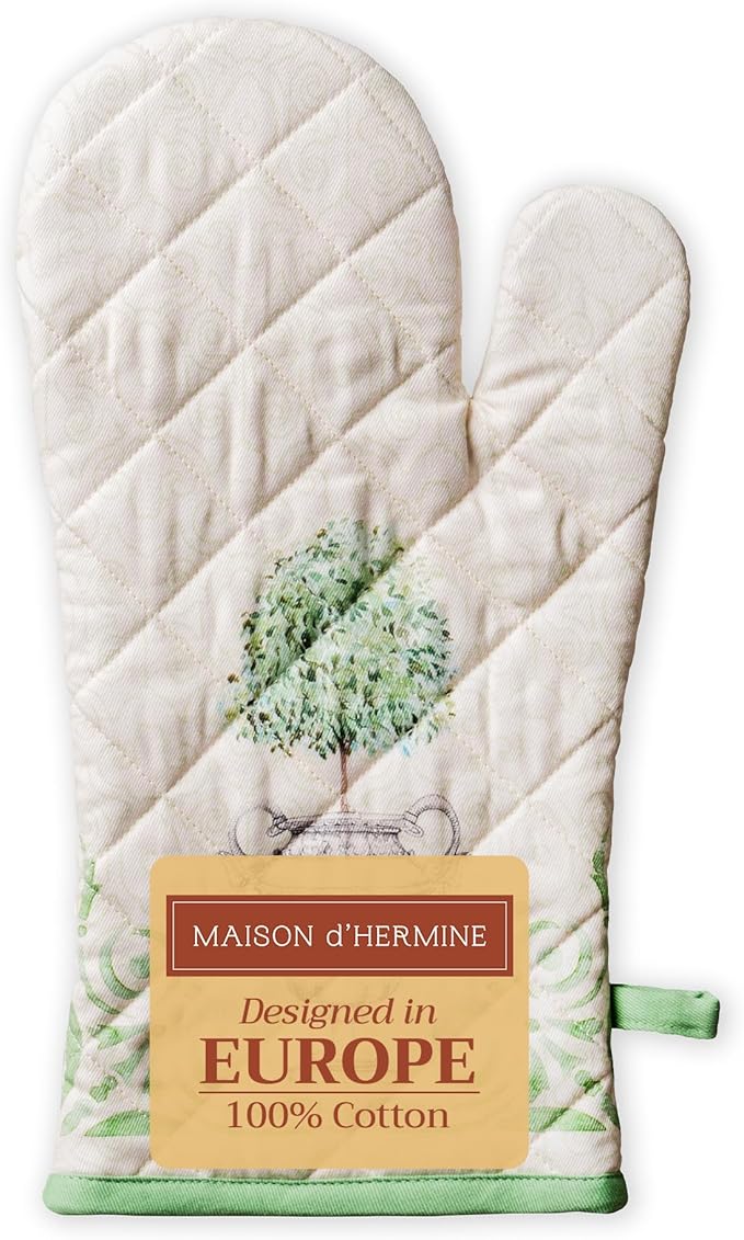 Maison d'Hermine Oven Gloves 100% Cotton Oven Mitt 7" x 13" with Loop Heat Resistant BBQ Cooking Gloves Baking Grilling Gifts for Mothers Day Spring/Summer (Pack of 1, Jardin Du Roy)