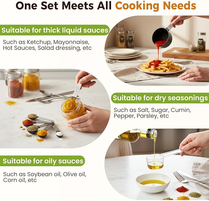 16PCS Measuring Cups and Spoons Set, Measuring Spoon Set with Metric and US Measurements, Fits for Measuring Dry and Liquid - Black
