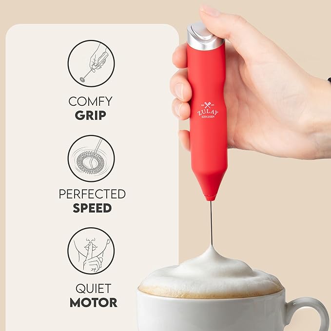 Zulay Kitchen Powerful Frother Wand AA Batteries Included, Ultra Fast Handheld Drink Mixer, Comfort Milk Frother, Stainless Steel Whisker, Frother Handheld for Coffee, Protein & Matcha - Frothmate 2.0