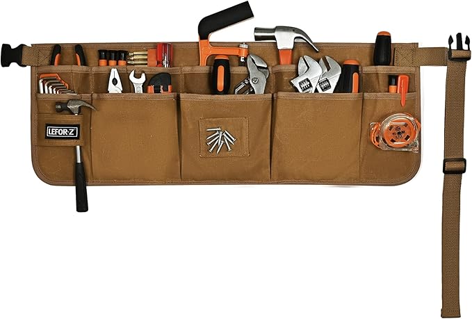 Waist Tool Belts with 13 Pockets,Waxed Canvas Tool Apron,Nail Apron,Woodworking Pouch for Men and Women,Adjustable Length from 28 to 45 Inches