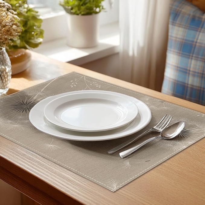 HOMETITUTE Dandelion Linen Placemats Set of 4 12x18 inch Spring Table Mats for Dining Table Farmhouse Decorations Kitchen Decor Desk Mat for Outdoor Home Party Kitchen Seasonal Dining Decor