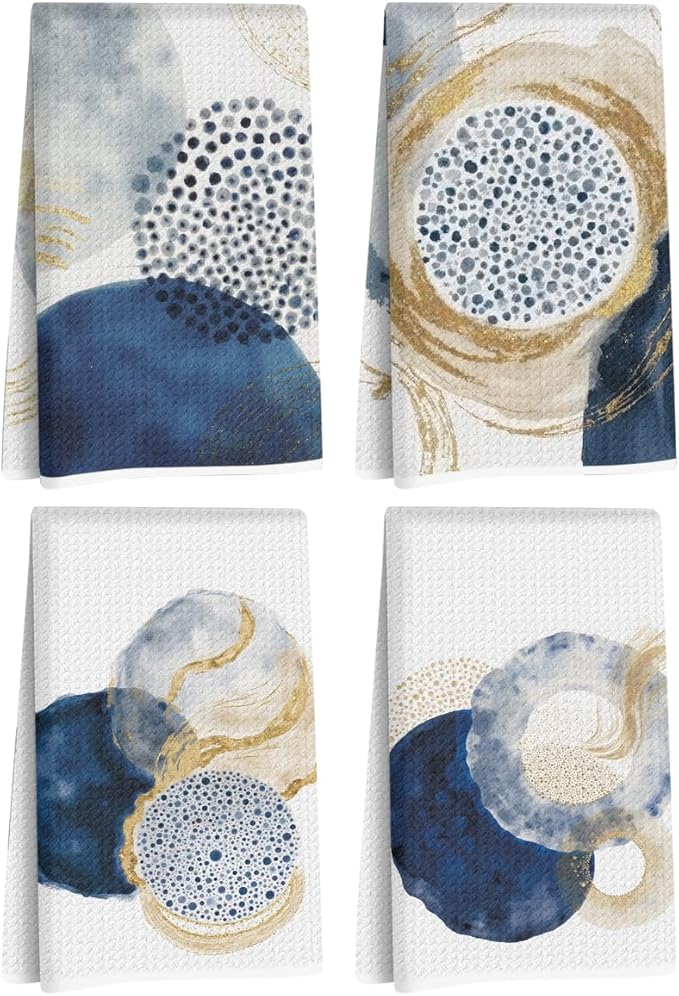 4 Pcs Artistic Kitchen Towels, Soft Absorbent Tea Hand Towel, Microfiber Dish Cloths for Drying Dishes, Waffle Dish Towels for Kitchen Bathroom Clearance Home Decor, Farmhouse Gifts for Women Mom