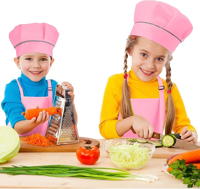 Handepo 28 Pcs Kid Apron and Chef Hat Set Adjustable Bib Apron with Pockets for Kids Cooking Baking Painting Crafting