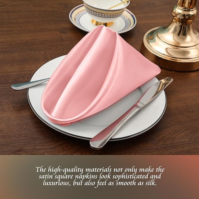 Manyshofu 50 Pieces Blush Satin Napkins - 12x12 Inches Cloth Napkins, Square Satin Fabric Napkin Set - Elegant & Smooth Table Napkins for Wedding Dinner Party Lunch Banquet Restaurant Decoration