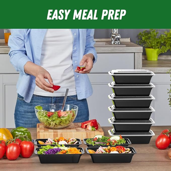 Dealusy 50 Pack (100-Piece) 38 oz Meal Prep Containers Reusable with Lids, Sturdy Leakproof & Food Safe, Microwave, Freezer, Dishwasher Safe Prep Containers, To Go Take Out Plastic Food Storage