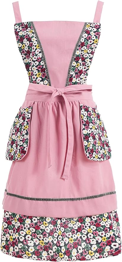 Pinknoke Kitchen Aprons for Women with Pockets Cute Vintage Chef Pinafore Apron for Gardening Cooking Baking Painting