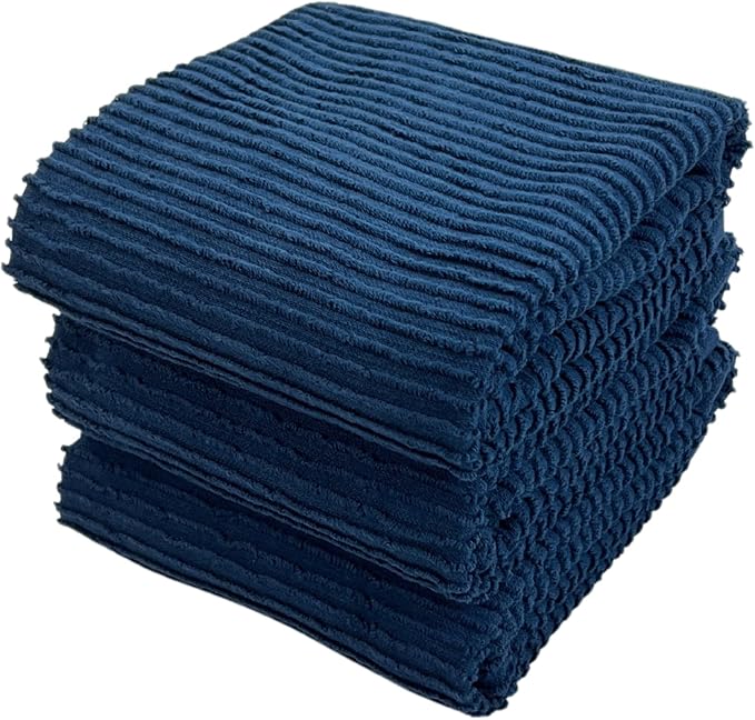 Serafina Home Royal Nautical Blue Kitchen Hand Dish Towels: Oversized 28" x 18",100% Cotton Cloth Soft Cleaning Drying Absorbent Set of 3 Multipurpose for Everyday Use (Royal Blue)