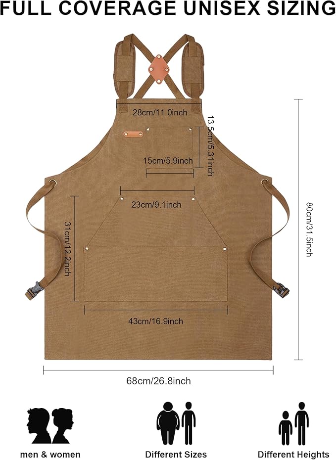 Nanxson Canvas Work Apron, Heavy Duty Carpenter Welding Apron with Wide Braces, Ideal for Gardening and Carpenters