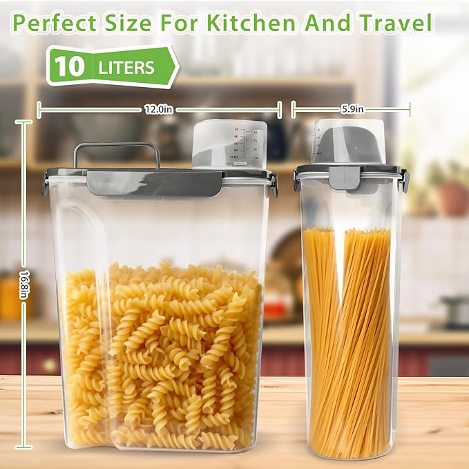 Viretec Rice Storage Container, 10 to 20lb Dry Food Airtight Dispenser, Pet Dog Cat Food Canister, BPA Free Clear Plastic Kitchen and Pantry Organization Bin for Oatmeal, Cereal, Pasta, Flour Grey