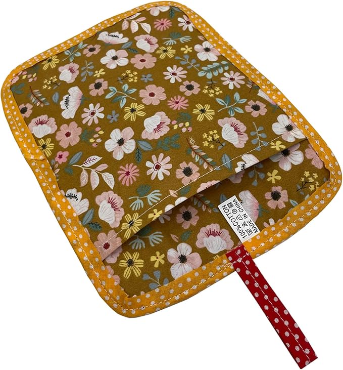 2Pcs Beautiful Cotton Pot Holders for Kitchen, 100% Cotton Fabric Handmade Patchwork Table Mats Set, Heat Resistant Mat Pads with Pocket and Hanging Loop, Potholder Teapot Mitts Washable