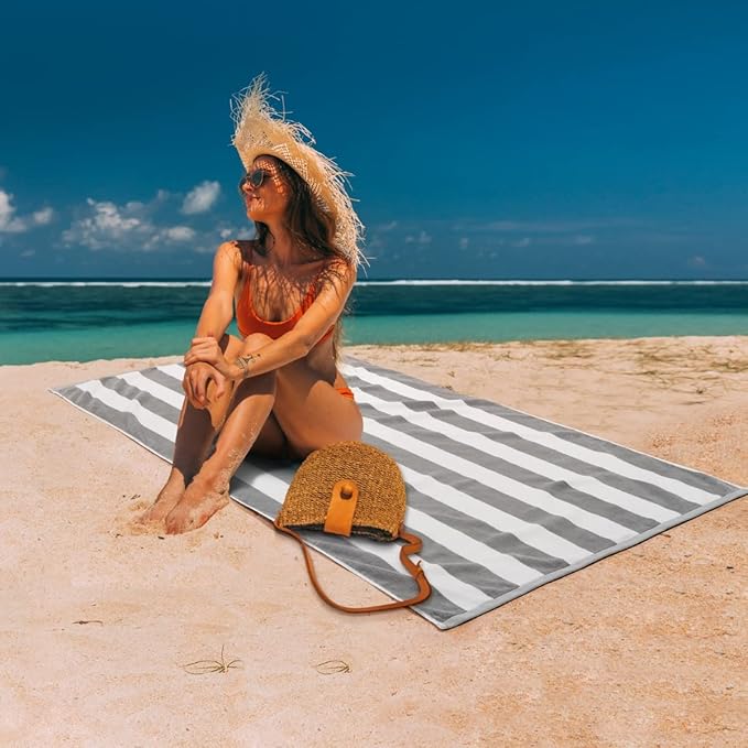 LULUHOME Large Oversized Beach Towel - Big Cotton 36 x 70 Inch Striped Pool Towel, Large Cabana Soft Swimming Towel for Adult Men Women,Grey