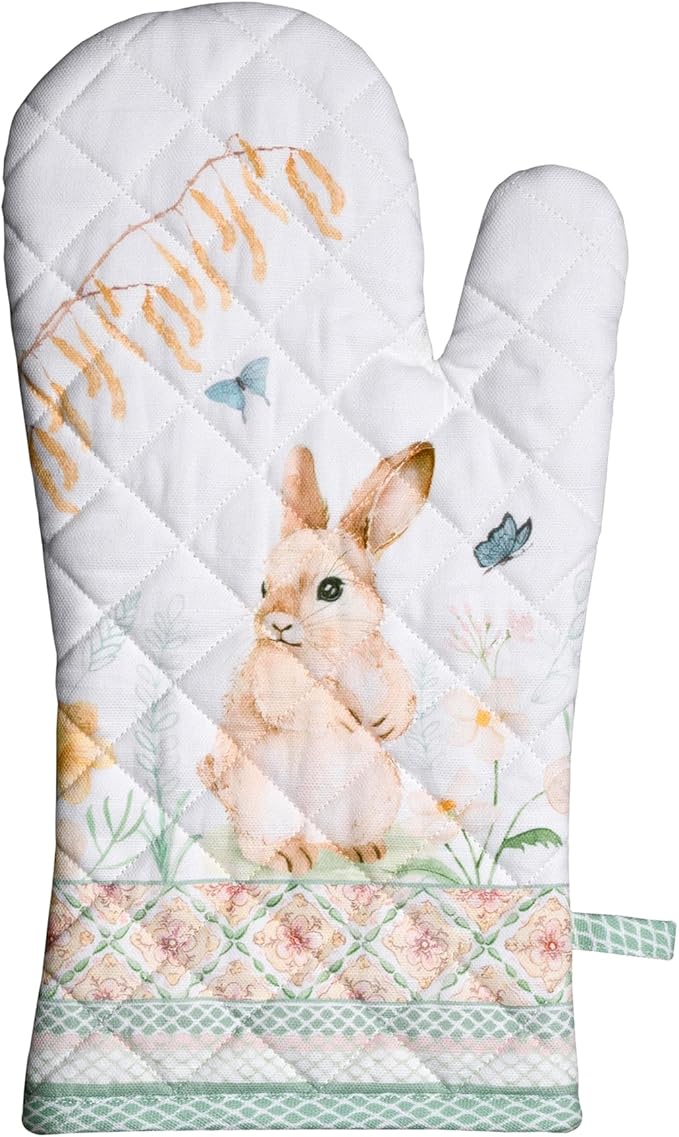 Maison d'Hermine Oven Gloves 100% Cotton Oven Mitt 7" x 13" with Loop Heat Resistant BBQ Cooking Gloves Baking Grilling Gifts for Mothers Day Spring/Summer (Pack of 1, Easter Dew)