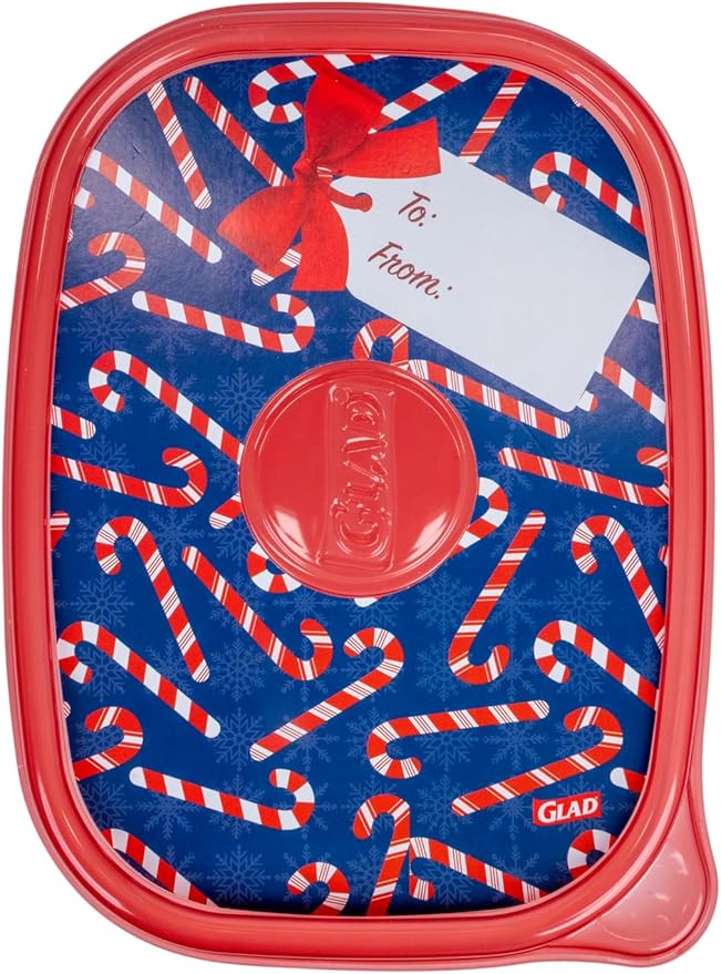 Glad GladWare Holiday Food Storage Containers with Reversible Gift Tags, Large Rectangle BPA Free Plastic for Holiday Cookies and Gifting, Microwave Freezer Dishwasher Safe, 64 Oz, 3 Count