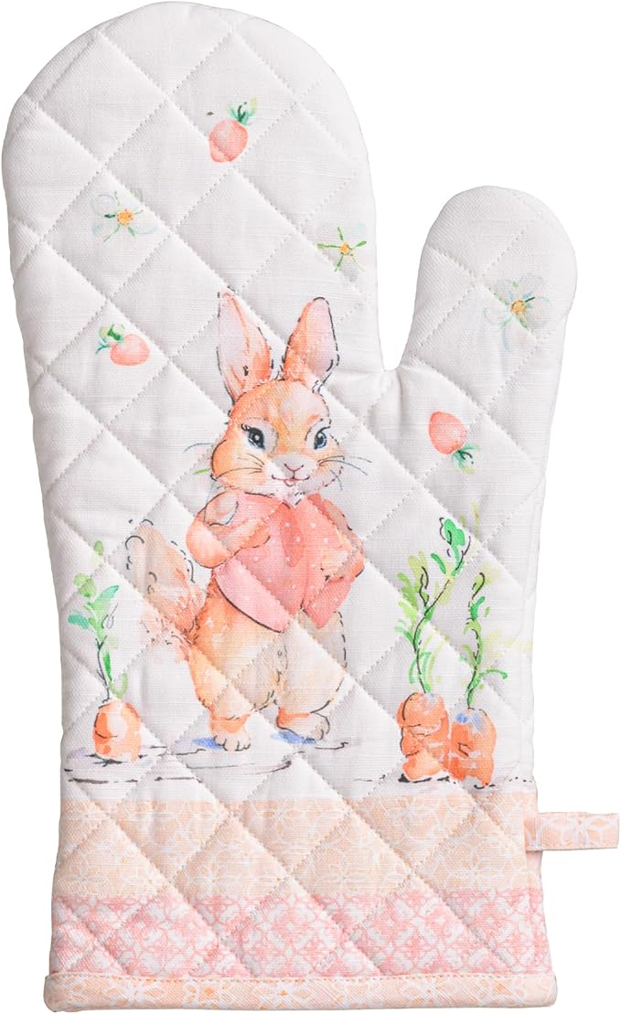 Maison d'Hermine Oven Gloves 100% Cotton Oven Mitt 7" x 13" with Loop Heat Resistant BBQ Cooking Gloves Baking Grilling Gifts for Mothers Day Spring/Summer (Pack of 1, Bunny Party)
