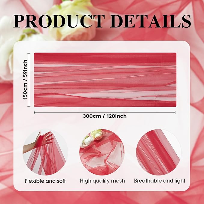 Artoid Mode Red Gauze Table Runner 120 Inch 10FT, Seasonal Sheer Kitchen Dining Holiday Wedding Birthday Baby Shower Table Decor for Home Party