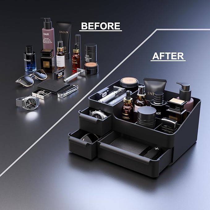 Cologne Organizer for Men with 3 Drawers - Mens Vanity Organizer, Perfume Stand & Cologne Shelf - Bathroom Countertop Storage for Shaving Kit, Skincare - Dresser Organizer, Gifts for Men