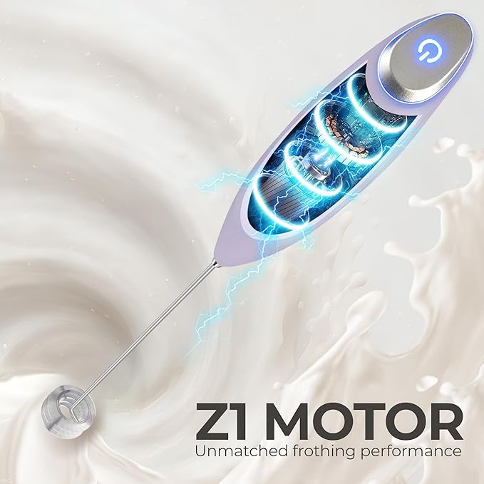 Zulay Kitchen Patented Tornado Triple Whisk Milk Frother with 4 Duracell Batteries – Handheld Foam Maker for Coffee, Lattes, Matcha & Hot Chocolate – Rich, Creamy Froth in Seconds - Lilac
