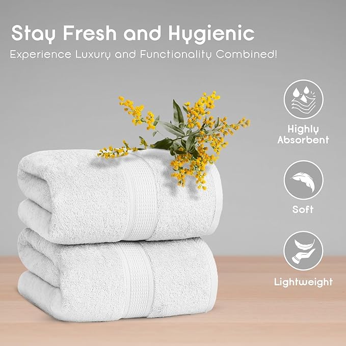 Ariv Premium Jumbo Bath Towels Pack of 2, Beach Towel, Extra-Large Bath Sheets, 100% Cotton, Super Soft, Highly Absorbent, Quick Dry, Durable, Great Value & Quality, Bathroom - White