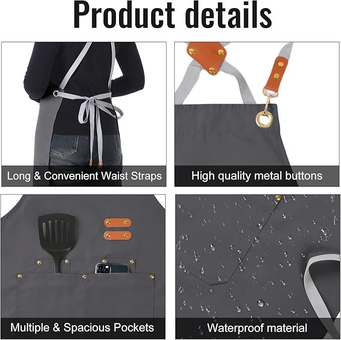 Aoomzoon Durable Kitchen Apron,Multifunctional Chef Aprons for Women & Men with Pockets for Cooking Baking & Daily Use