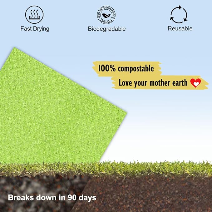 MoLKENE Swedish Dishcloths for Kitchen | 10 Pack Cellulose Sponge Dish Cloths Washable | Non-Scratch Reusable Towels Rags Ultra-Absorbent Cleaning Cloths Quick Drying