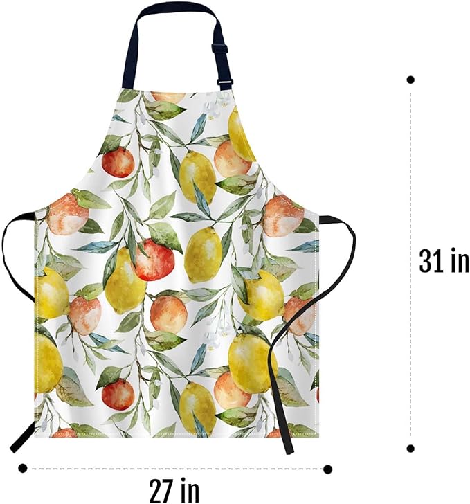 oFloral Watercolor Lemon Pattern Apron Unisex Adjustable Bib Apron, Cooking Kitchen Chef Apron, Women Men Apron for Home Kitchen, Restaurant, Coffee house