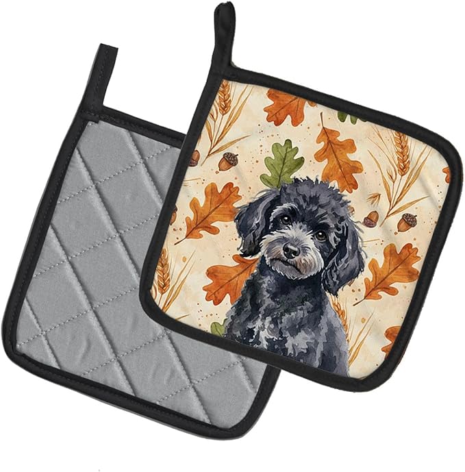 Caroline's Treasures Toy Black Poodle Heirloom Fall Pair of Pot Holders Pair 7.5x7.5 Quilted Insulated Hot Pads Decorative Kitchen Gift Made in USA
