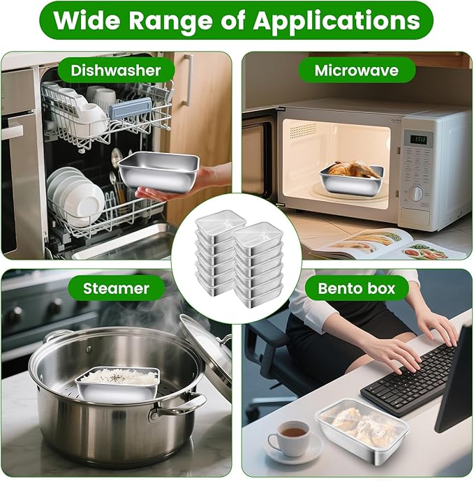 12 Pcs Airtight Stainless Steel Food Storage Containers with Lids, 25 Oz (5.3x4.15x2 Inch), Oven, Microwave & Dishwasher Safe, BPA-Free, Leak-Resistant, Stackable Meal Prep Containers Set