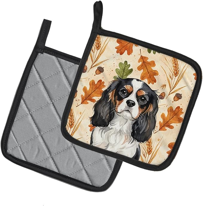 Caroline's Treasures Tricolor Cavalier Spaniel Heirloom Fall Pair of Pot Holders Pair 7.5x7.5 Quilted Insulated Hot Pads Decorative Kitchen Gift Made in USA