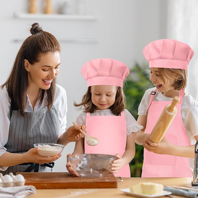 Kids Apron and Chef Hat Set Children Apron Adjustable with 2 Pockets Children Chef Painting for Cooking Baking