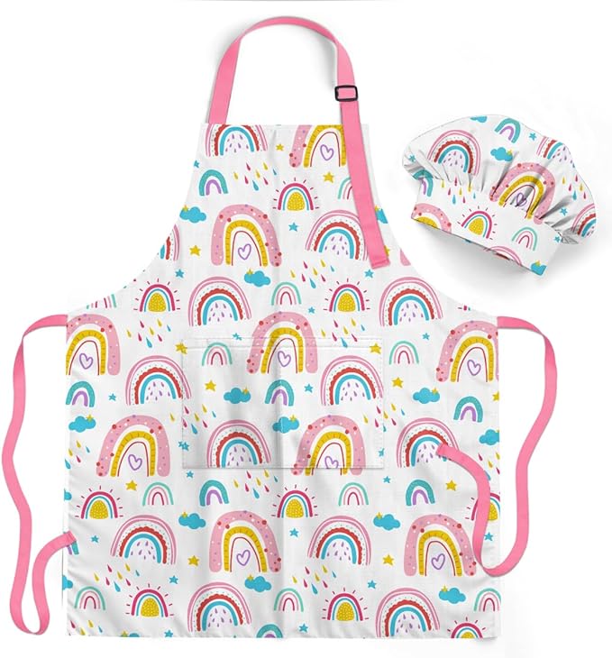 SANDJEST Kids Apron with Chefs Hat Set, Kitchen Apron Gifts