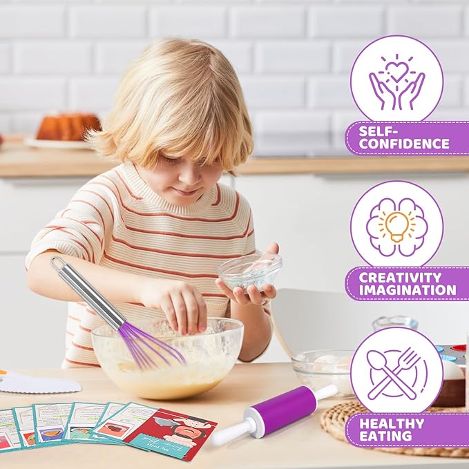 Kids Cooking Sets Real, Kids Cooking and Baking Set with Storage Case Kid Safe Knives Cutting Board Apron Cookbook Toddler Cooking Utensils, Montessori Kitchen Tools, Birthday Gifts for Girls Boys