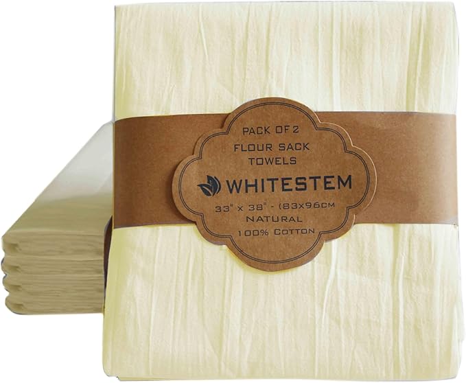 Flour Sack Towels | Tea Towel for Crafts | Kitchen Dish Cotton Blank Towel for Embroidery | Baking Bread Proofing Linen Cover | Thick Absorbent Quick Dry | 2 Pack 33"x38" Natural