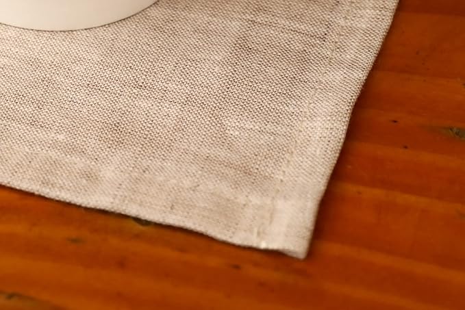 Cocktail Napkins 6 x 6 Inch Natural - 12 Pack, 100% Pure Linen Dinner Small Bar Napkin Cloth Coasters with Hemmed Edges, Durable&Washable, Perfect for Beverage, Party, Dessert, Coffee