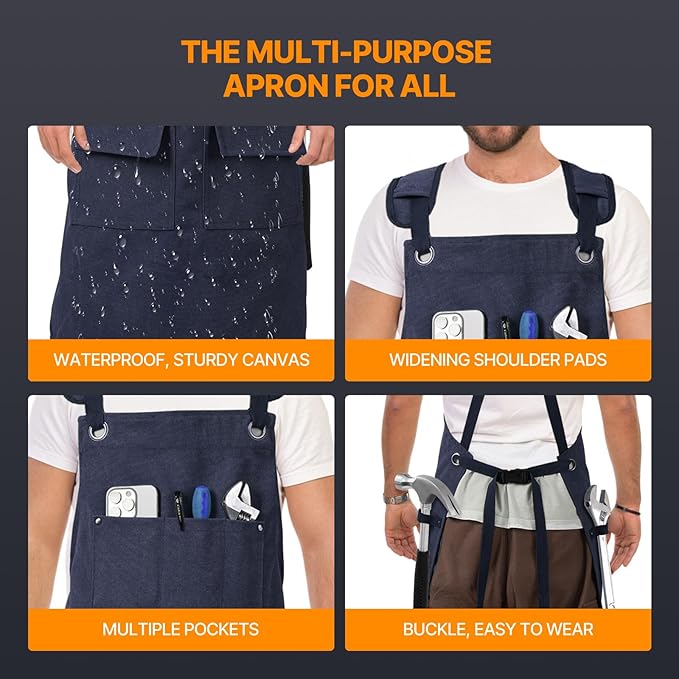 DILLMAN Woodworking Apron for Men Shop Apron Thick Canvas Work Apron with Tool Pockets