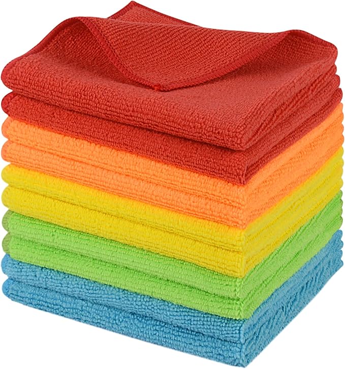 SINLAND Microfiber Dish Cloth for Washing Dishes Rags Best Kitchen Washcloth Cleaning Cloths 5 Color Assorted Meshless Cloth 12Inchx12Inch 10 Pack