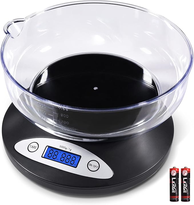 THINKSCALE Digital Kitchen Scale, Highly Accurate 5000g/11lb x 0.1oz, Food Scale for Cooking, Baking and Weight Loss, Kitchen Scale with Bowl 2 Modes and Tare Features, Back-lit LCD Display