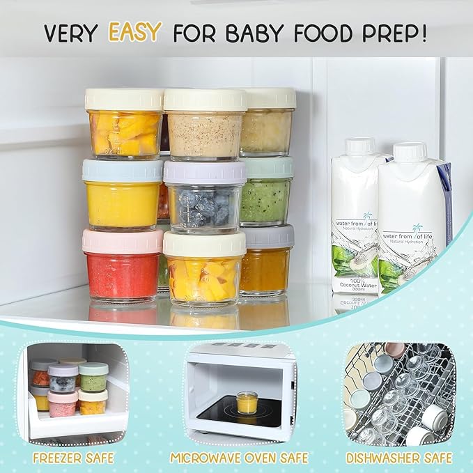 VITEVER 12Pack Glass Baby Food Storage Containers - 4 oz Baby Food Storage Jars With Lids, Baby Food Maker, Microwave, Dishwasher & Freezer Safe