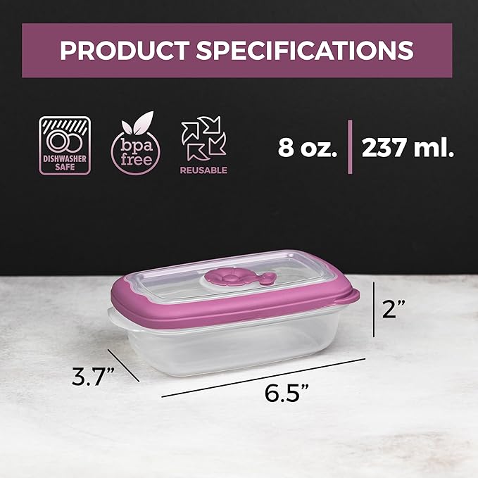 Tribello Small 8 OZ Microwave Food Storage Containers With Lids, Plastic Storage/On The Go Container, With Airtight Steam Vent Lids, Freezer/Dishwasher Safe, BPA Free, 1 Cup - 2 Pack