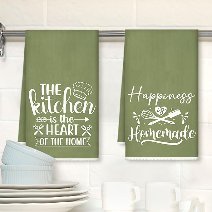 Sratte 6 Pcs Kitchen Decor Accessories Set Farmhouse Towels Pot Holders Oven Mitts Set 2 Dish Towels 2 Potholders 2 Cooking Mittens Oven Glove for Christmas Baking Cooking Supply(Green,Kitchen)